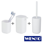 WENKO Bad-Accessoire Set Davos Weiß, 3-tlg., 1 WC- Garnitur, 1 Seifenspender, 1 Zahnputzbecher