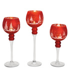 Teelichthalter Glas-Kelch Winterwald rot 3er-Set