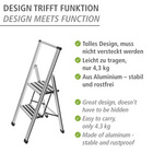 WENKO Alu-Design Klapptrittleiter 2-stufig Silber, rutschsichere XXL-Stufen