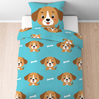 Castell Mikrofaser Bettwäsche Hund türkis, 1x 135x200 cm + 1x 80x80 cm