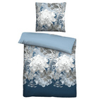 Castell Thermo-Fleece Bettwäsche Blume groß eisblau, 1x 135x200 cm + 1x 80x80 cm