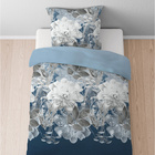Castell Thermo-Fleece Bettwäsche Blume groß eisblau, 1x 155x220 cm + 1x 80x80 cm
