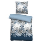 Castell Thermo-Fleece Bettwäsche Blume groß eisblau, 1x 155x220 cm + 1x 80x80 cm