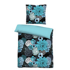 Castell Baumwoll Renforce Bettwäsche Blumen türkis, 1x 135x200 cm + 1x 80x80 cm