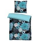 Castell Baumwoll Renforce Bettwäsche Blumen türkis, 1x 155x220 cm + 1x 80x80 cm