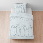 biberna Melange-Flanell Bettwäsche Pinguin ciel, 135x200 cm + 80x80 cm