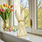 Deko Hasenkopf mit Blumenkette aus Poly Weiß