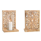 Windlicht "Blumen" aus Mangoholz und Glas