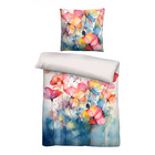biberna Tencel Bettwäsche Aquarell Blumen taubenblau, 1x 155x220 cm + 1x 80x80 cm
