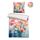 biberna Tencel Bettwäsche Aquarell Blumen taubenblau, 1x 135x200 cm + 1x 80x80 cm
