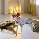 Kuschelhausschuh "Helena" mit Strickmuster dunkelrot