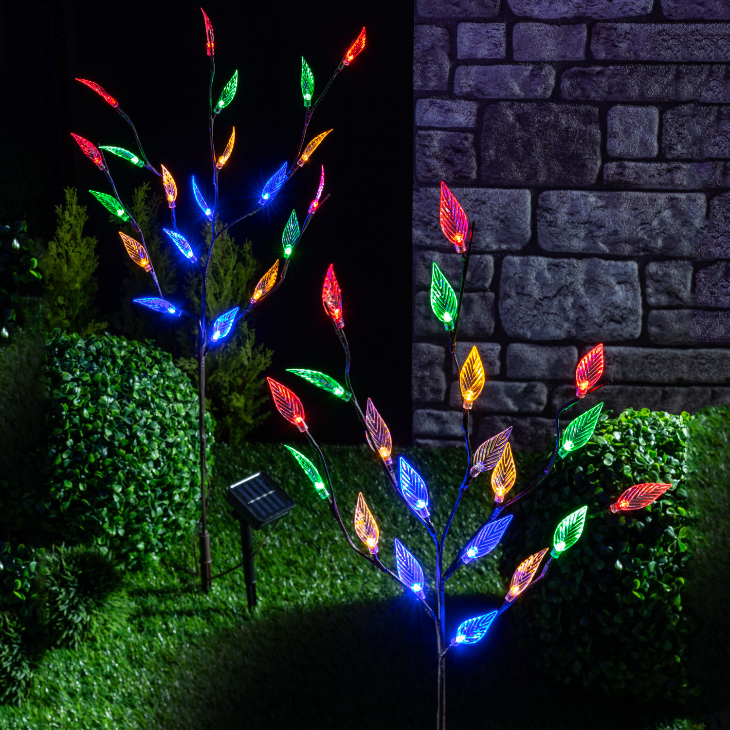 Peaktop Solar-Gartenstecker – 2er Set Bunte Glaslaternen (Schmetterling/Marienkäfer) – Beleuchtet Wege & Beete
