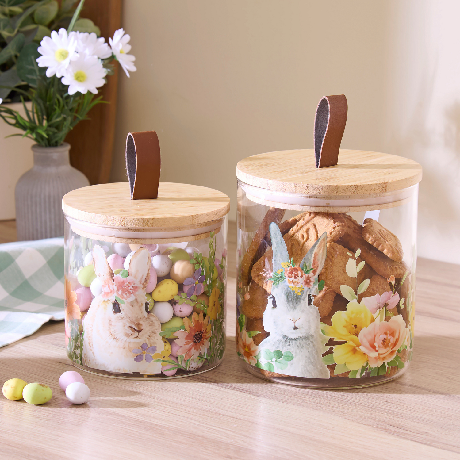 Boîtes en verre avec motif de lapin, set de 2 Basilico